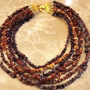 Gorgeous Multi-layered Amber-colored Beaded Necklace